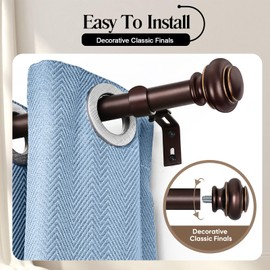 SIMEWIN Heavy Duty Curtain Rods for Windows 28 to 48 Inches, 1 Inch Bronze Curtain Rods for Bedroom, Living Room, Patio, Kitchen, Adjustable Curtain Rods with Classic Finials, Bronze Finishing