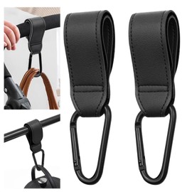2 Pack Stroller Hooks for Bags Universal Baby Stroller Clips and Hooks Carry 44lbs, Non-Slip with One-Hand Opening, Hanging Diaper Bag Universal Hooks Accessories for Stroller Shopping Cart (Black)