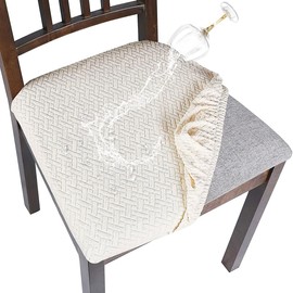 ZEYOHUAN Waterproof Chair Slipcovers Set of 2, Washable Kitchen Chair Covers Removable Seat Covers for Dining Room, Stretch Jacquard Anti-Dust Chair Seat Slipcovers Protector, Beige