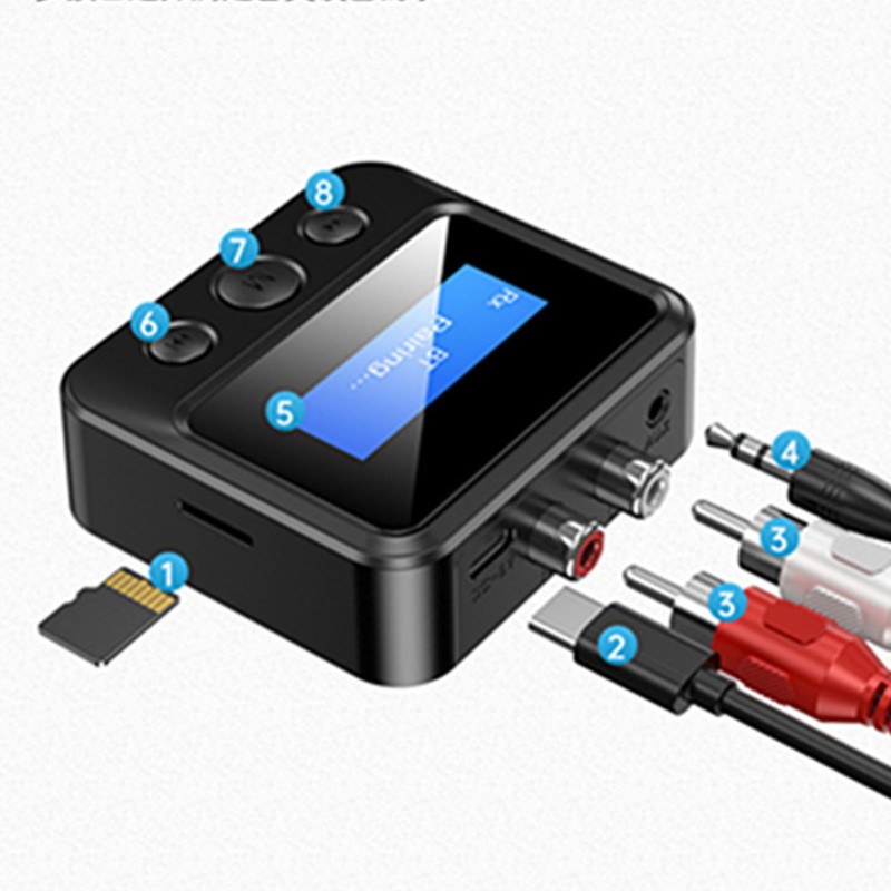 Bluetooth5.0 Receiver Transmitter 3.5MM Clear Screen Wireless Stereo Adapter for