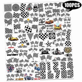 Dopetattoo Bulk Funny Race Car Checkered Flags Temporary Tattoos Themed Birthday Party Supplies Decorations Black and White Racing Tattoo Decor Favors Sticker Gifts