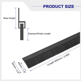 uxcell 2Pcs Door Brush Bottom Sweep H-Shape Aluminum Alloy Base with 1.6-inch PP Brush for Home, Industrial (35-inch L, Black)