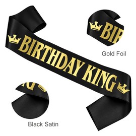 KETAOO Birthday King Sash, Gold Foil Letter Black Birthday Sash for Men 16th 18th 21st 30th 40th 50th 60th Fun Birthday Party Decorations Favors