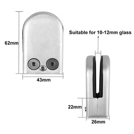 QitinDasen 6 Pieces 10～12 mm (L Size) Glass Clamps, 304 Stainless Steel Glass Clip Clamp, Adjustable Glass Clamp Bracket Flat Back, for Staircase Balustrade Handrail (Silver)