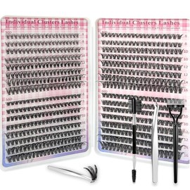 Eyelash Cluster 640 Pieces 30D+40D+50D+60D Lash Extension Set Tweezers | Eyelash Extension 8-16 mm D Curl DIY Cluster Eyelash Extensions Mega Volume Reusable Single (30-60D Set)