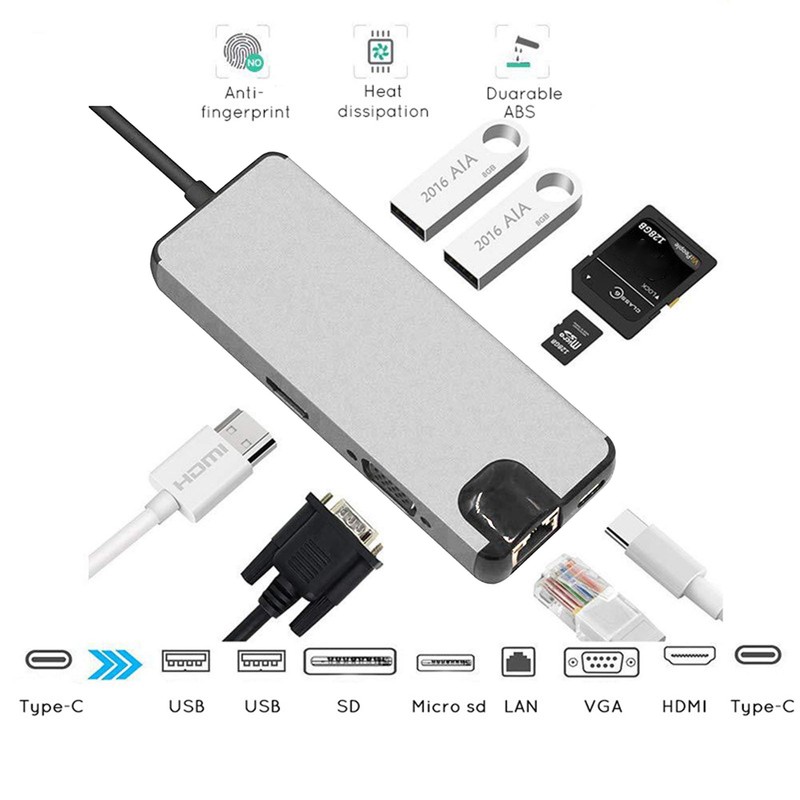 8 in 1 Type C to VGA HD Multimedia Interface