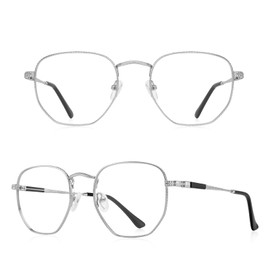 RB.Pilot Classic Square Polygon Reading Glasses for Men Women Light Blocking Computer Readers Spring Hinge Metal Frame