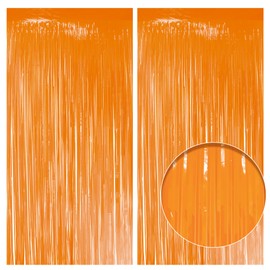 2 Pack Pastel Orange Tinsel Curtains, 3.2x8.2ft Party Streamers Backdrop, Holographic Foil Curtain Photo Booth Props for Birthday, Wedding, Graduation, Festival, Holiday, and Theme Events
