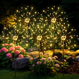 GIGALUMI Solar Lights Outdoor Garden Decor Fireworks Lights, 5 Pack Fairy Lights Outdoor Waterproof Solar Powered, Star-Shaped LED Lights for Yard Patio Pathway Walkway Decor, Warm White