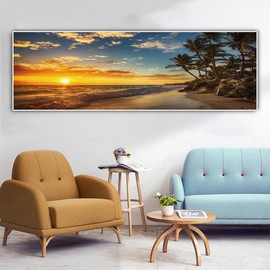 Canvas Pictures Mountains Landscape Nature Modern Panorama Pictures Large XXL Bedroom Living Room Wall Decoration Wall Picture Sunset Sea Beach Frameless (D, 30 x 90 cm, Unframed)