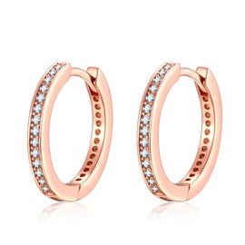 Presentski Huggie Earrings Silver for Women Girls Rose Gold Plated Round Hoop Earrings CZ Inlaid