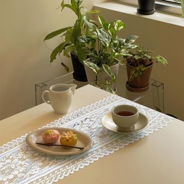 MBAIYO Lace Crochet Rectangular Table Runner, 2pcs Boho Doilies 45*13.38 Table Dresser Scarf Décor Vintage Tablemats for Wedding Party Home Dining Runner Decorations(White)