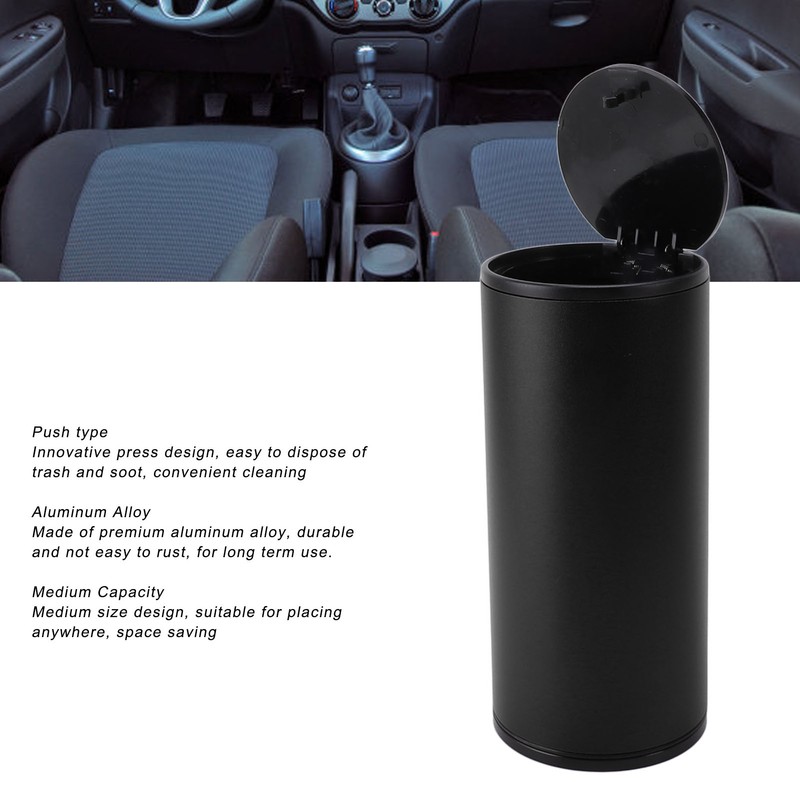 Car Ashtray with Push Type Lid Aluminum Alloy Multifunction Mini