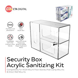 Add-On Sanitizing Station - CTA Add-On Acrylic Station with 3 Locking Sections for Gloves - Masks - Paper Towels - Made for CTA's Premium Locking Floor Stand Kiosks & Mobile Pole Stands (ADD-GLVBOX)