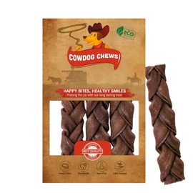 Cowdog Chews All-Natural Roasted Collagen Braided Sticks for Dogs (5-7", 3 Pack) - Odorless, Long-Lasting Bully Stick Alternative - Single Ingredient product