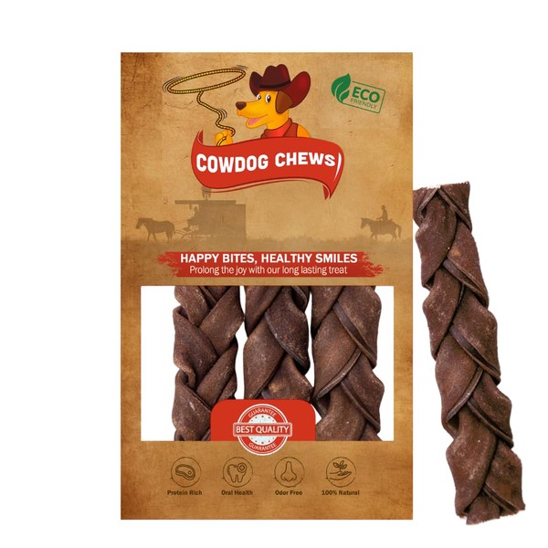 Cowdog Chews All-Natural Roasted Collagen Braided Sticks for Dogs (5-7",
