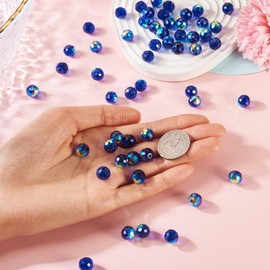 Magibeads 80Pcs Round Glass Beads 10mm Blue Faceted Crystal Rondelle Beads Iridescent Sun Catcher Beads for Crafts DIY Wind Chime Bracelets Jewelry Making Supplies