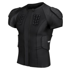 Dialudon Men Football Rib Protector Padded Shirt 7-Pads Chest Shoulder Protector Padded Compression Shirt for Football Rugby Baseball Lacrosse Basketball Black Size S