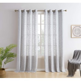 HLC.ME Madison Faux Linen Textured Semi Sheer Privacy Sun Light Filtering Transparent Window Grommet Long Thick Curtains Drapery Panels for Bedroom & Living Room, 2 Panels (54 W x 96 L, Light Grey)