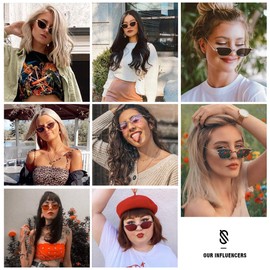 SOJOS SJ1127 - anteojos de sol pequeñas de estilo catateye a la moda, estrechas, divertidas, rectangulares, Dorado/ marrón claro, Tiny