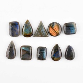Natural Labradorite Stone, Natural Gemstones and Crystals Cabochon Lot, DIY Jewelry Making Loose Gemstones, Chakra Healing Crystals, Wire Wrapping Cabochons, Pack of 10
