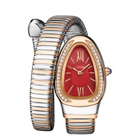 Women's Watch - Unique Design Snake Shaped Bracelet Dress Watch for Women Fashion Ladies Quartz Wristwatch (Red)