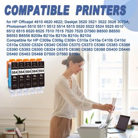 HGZ 564XL Black Compatible Ink Cartridges Replaccement for HP 564XL 564 XL Black Worked for Photosmart 5520 6510 6520 7510 7520 7515 C6380 C310 Printers (5 x Black)