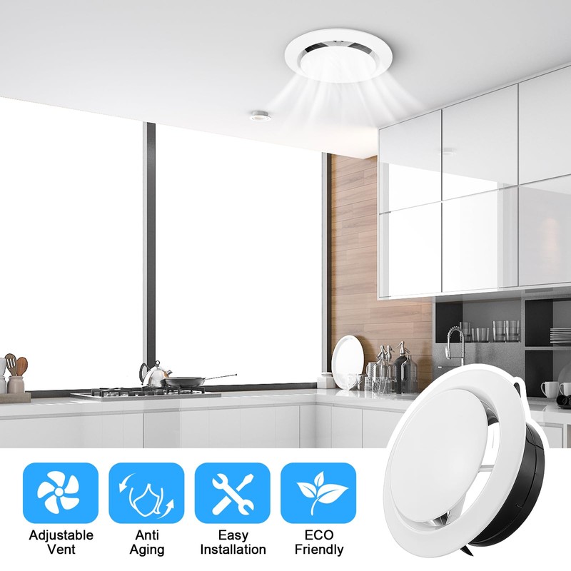 6 Inch Soffit Vent, Adjustable Air Vent Cover, ABS Round