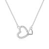Double Heart Pendant Necklace, Silver Plated Chain, Cubic Zirconia Crystal