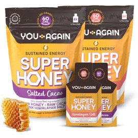 You Again Super Honey Clean Energy Gel, Variety Himalayan Salt & Salted Cacao | Electrolyte Replenishment Running Fuel | Endurance Workouts & Cycling Gel | Paleo & Carnivore Snack | USA Made | 16-Pk