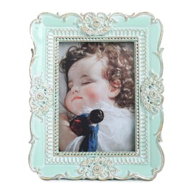 VINLIFE Vintage Picture Frames 2.5x3.5 Antique Green and Gold Mini Picture Frames Ornate Wallet Size Picture Frames with Bead Gallery Wall Art Victorian Home Decor for Tabletop and Wall Mount