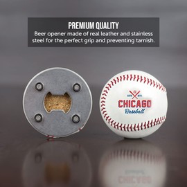 Chicago C Bottle Opener, Beer Bottle Opener Made from Real Baseball's Leather, Magnetic Bottle Opener & Cap Catcher - Cool Gadget for Teens & Present for Men