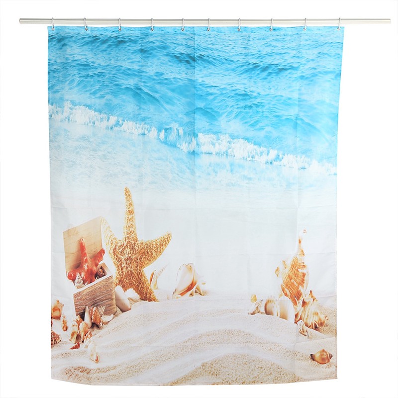 Beautiful Beach Scenery Shower Curtain Waterproof Mildew Proof Print Bath