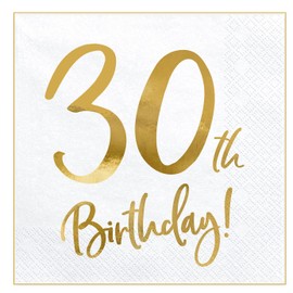 Libetui Set of Birthday Party Napkins - “Happy Birthday” Napkins - Birthday Party Decoration for Adults & Children - Napkins in Gold, 30th birthday