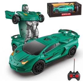 Coche de Control Remoto Transformable en Robot, Coches RC con Luces 2,4 GHz, Escala 1:18 Rotación de 360° Juguetes Robot, Regalos de Cumpleaños para Niños (Verde Oscuro)