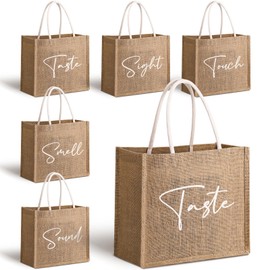 Sweetude 5 Senses Gift Bags for Him Her Burlap Five Senses Tote Bags with Handles Sight Smell Touch Taste Sound Gifts Decorations for Men Women Birthday Party Wedding Anniversary Christmas