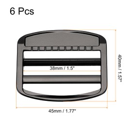 sourcing map Metal Ladder Buckle Slider Tri-Glider Metal Adjustable Buckles 38 mm (1-1/2 Inch) Inner Width for Webbing Backpack Strap Jet Black Pack of 6, Gun-Black