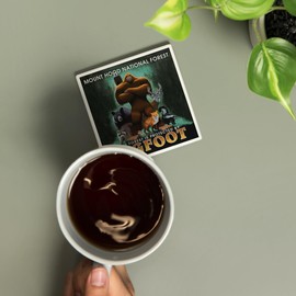 Lantern Press Mount Hood National Forest, Oregon, Bigfoot, Respect Our Wildlife (Absorbent Ceramic Coaster, Single, Cork Back, Kitchen Table Decor)