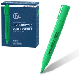 Merangue Tank Highlighters, Chisel Tip, Fluorescent Green, 12 Pack