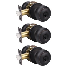 KNOBWELL 3 Pack Door Knob with Lock and Key (Keyed Alike), Keyed Entry Door Knobs Door Knob Lock, Exterior Door Knobs Front Door Knob with Oil Rubbed Bronze Finish