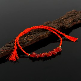 TGH Natural Carnelian Chips Braided Bracelet, Spritual Healing Unisex Bracelet,December Birthstone Hand Braided Gemstone Jewelry 7 inch Adjustable, Ideal Valentine Day Gift (Carnelian)