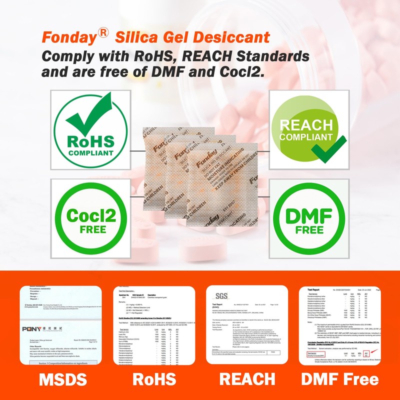 50Gram 20Packets Fonday Rechargeable Silica Gel Desiccant Packets Food Grade