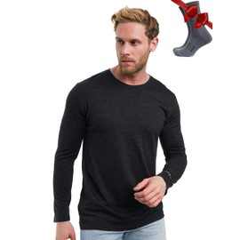 Merino.tech Merino Wool Base Layer - Mens 100% Merino Wool Long Sleeve Thermal Shirts Heavyweight, Midweight, Lite with Socks (X-Large, 165 Charcoal Grey)