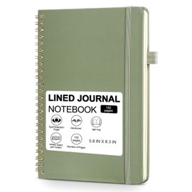 Spiral Bound Line Journal Folder for Men and Women, 152 Pages, A5 (6 x 8 Inches), Refreshing Green