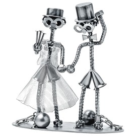 STEEMO Original Screw Man Figure: Bride and Groom with Iron Balls - Verdict: Lifelong, Handmade Wedding Gift, Wedding Decoration, Steel Crafts, 18 x 10 x 20 cm