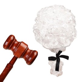 BDHI 2pcs Judge Costume Accessories Judge Court Lawyer Wig Headwear Mini Wooden Judge Gavel Toy for Makeup Theme Party(Y286-2) White