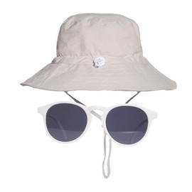Yphzmtz Baby Sonnenhut und Sonnenbrille mit UV-Schutz UPF 50+, breiter Krempe und verstellbarem Kinnriemen, Fischerhut für Mädchen und Jungen, ideal für Strand und Sommer