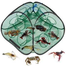 QualyQualy 2PCS Foldable Crawfish Traps, Cast Cage Crab Trap with 16 Feets Rope for Catching Crabs Minnows Shrimp Small Fish Bait Trap Fishing Net for Saltwater Creeks Ponds 25''×15''