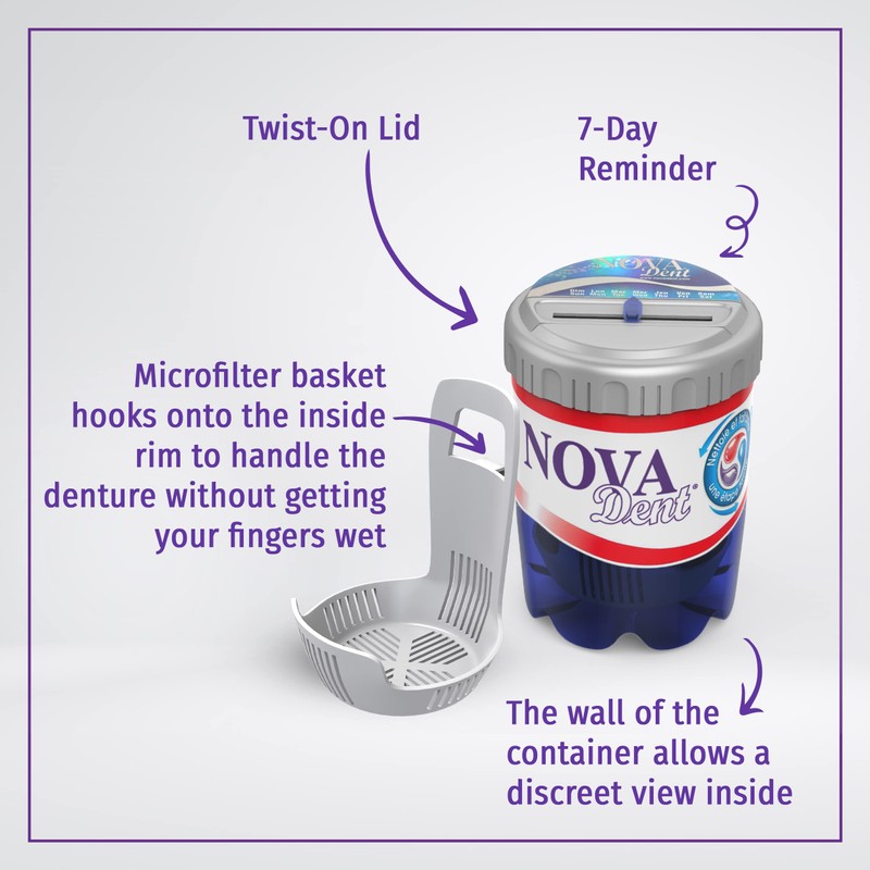 Novadent Dentures Cleaner Soaking Bath – Cleaning Container for Dental