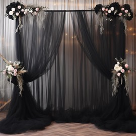 20x10 Black Tulle Backdrop Curtains for Parties, Sheer Backdrop Curtain Wedding Photo Background Drapes for Baby Shower Photography Birthday Party